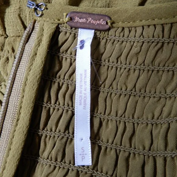 FREE PEOPLE Temperley Puff Sleeve JUMPSUIT Size S Ruched Wide Leg Olive NEW $228 - Picture 6 of 9